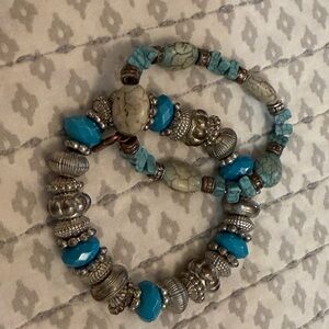 Turquoise Bead Stretch Bracelet Set - Unbranded